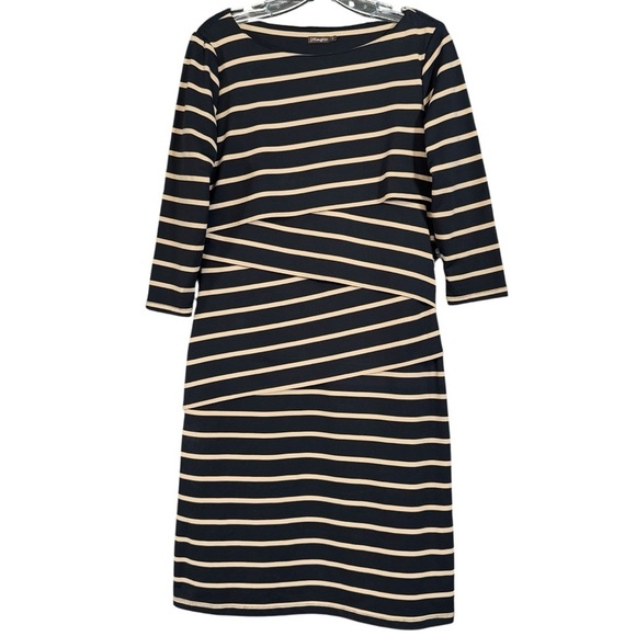J. McLaughlin Dresses & Skirts - J.McLaughlin Stripe Knit Dress | Black Tan Stretch S